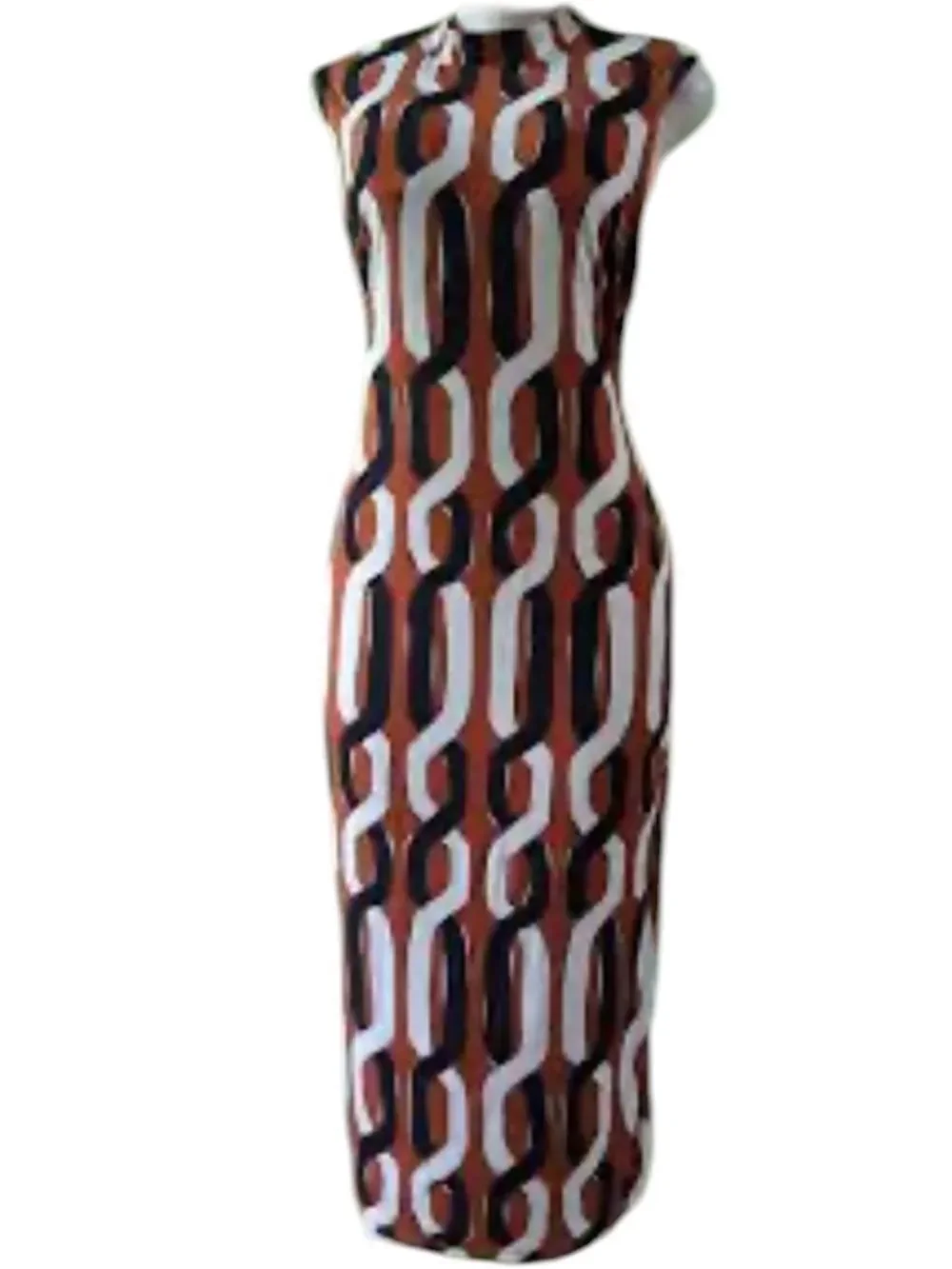 Premier Amour Sleeveless Geo-Chain Maxi Dress in Rust and Black 6 NWT